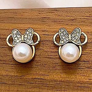 Gold 18K GP Minnie Mouse Pearl Stud Earrings